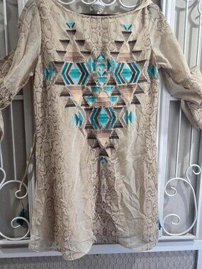 Judith March cream snake print dress with tassel detail. Size M